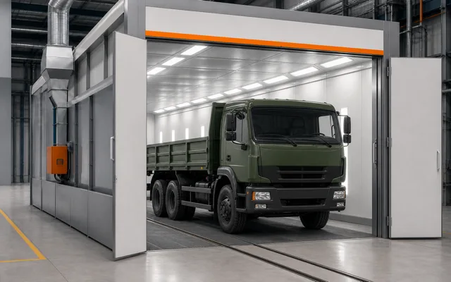 Промышленная окрасочная камера с грузовым автомобилем с открытым кузовом